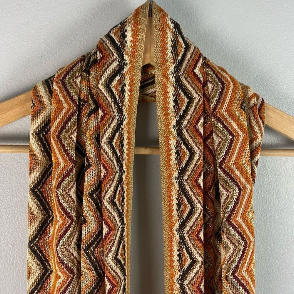Missoni Wool Zig Zag Scarf With Fringe and Metallic Detail - Picture 6 of 7